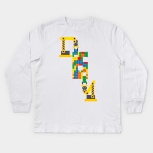 6th Building Bricks Birthday Kids Long Sleeve T-Shirt